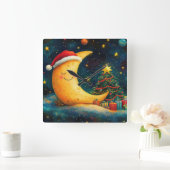 おもしろいクリスマスムーン銀河系お祝い スクエア壁時計 (ホーム)