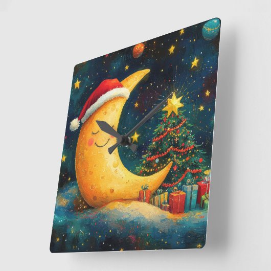 おもしろいクリスマスムーン銀河系お祝い スクエア壁時計 (傾斜)