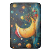 おもしろいクリスマスムーン銀河系お祝い バスマット (正面縦)