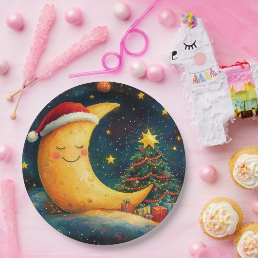 おもしろいクリスマスムーン銀河系お祝い ペーパープレート (パーティー)