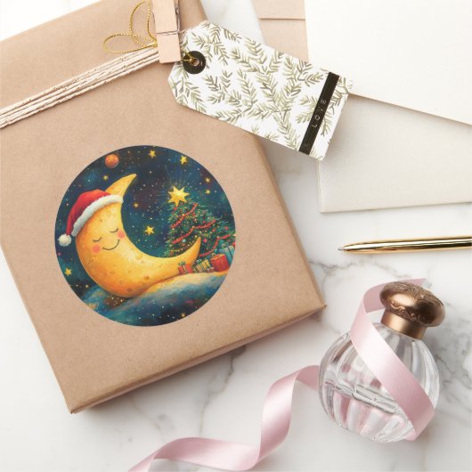 おもしろいクリスマスムーン銀河系お祝い ラウンドシール (ギフト)