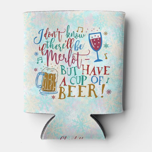 おもしろいクリスマスメルロワインビアユーモアタイポグラフィ 缶クーラー (正面)