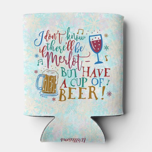 おもしろいクリスマスメルロワインビアユーモアタイポグラフィ 缶クーラー (裏面)