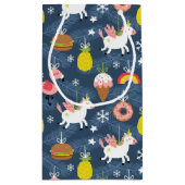 おもしろいクリスマスユニコーンとフラミンゴスパターン スモールペーパーバッグ (裏面)