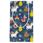 おもしろいクリスマスユニコーンとフラミンゴスパターン スモールペーパーバッグ (正面)