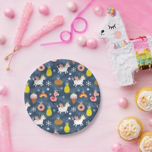 おもしろいクリスマスユニコーンとフラミンゴスパターン ペーパープレート (パーティー)