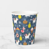 おもしろいクリスマスユニコーンとフラミンゴスパターン 紙コップ (裏面)