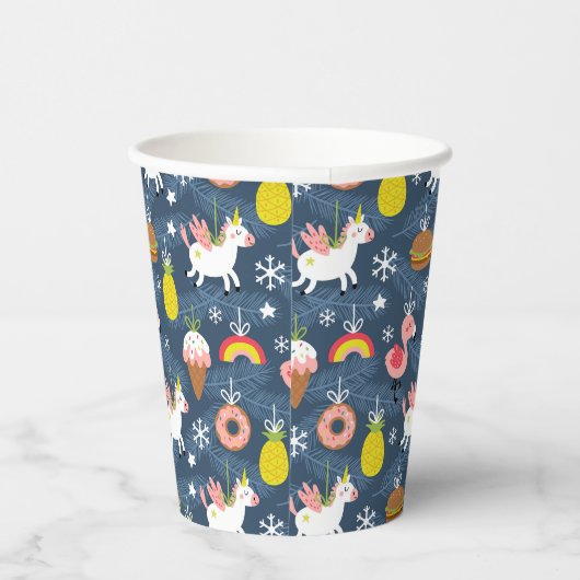 おもしろいクリスマスユニコーンとフラミンゴスパターン 紙コップ (右)