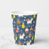 おもしろいクリスマスユニコーンとフラミンゴスパターン 紙コップ (正面)