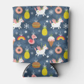 おもしろいクリスマスユニコーンとフラミンゴスパターン 缶クーラー (正面)