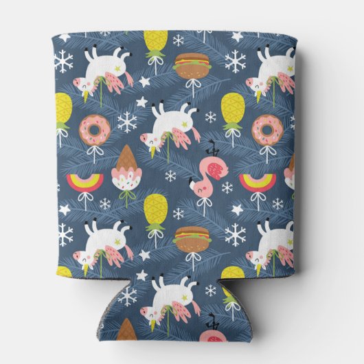 おもしろいクリスマスユニコーンとフラミンゴスパターン 缶クーラー (裏面)