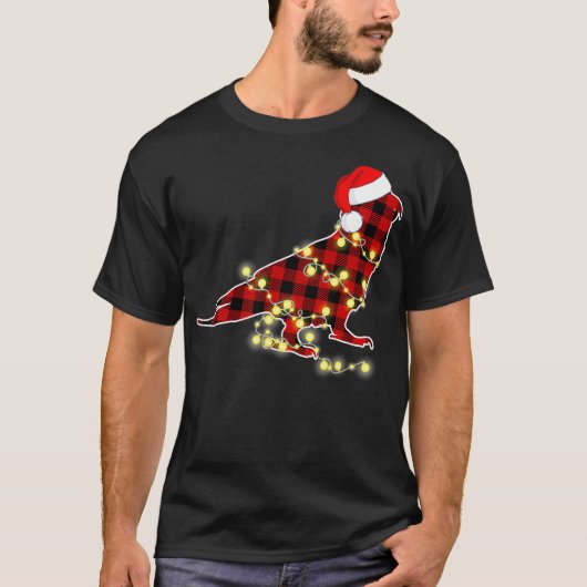 おもしろいクリスマスライトオウム赤い格子柄の家族 Tシャツ (正面)