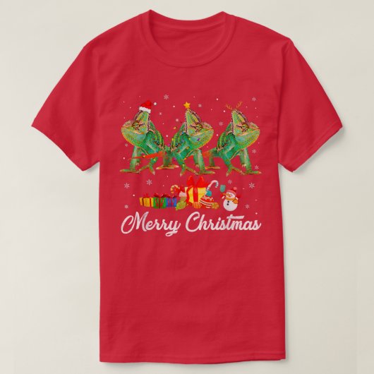おもしろいクリスマスライトクリスマスパジャマカメレオンアニマ Tシャツ (デザイン正面)