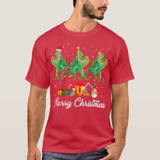 おもしろいクリスマスライトクリスマスパジャマカメレオンアニマ Tシャツ