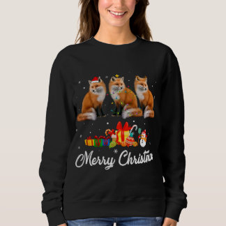 おもしろいクリスマスライトクリスマスパジャマキツネ動物Lov スウェットシャツ