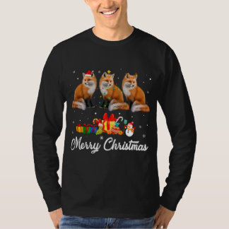 おもしろいクリスマスライトクリスマスパジャマキツネ動物Lov Tシャツ
