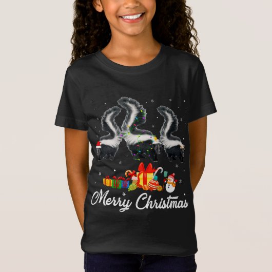 おもしろいクリスマスライトクリスマスパジャマスカンクアニマルL Tシャツ (正面)