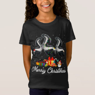 おもしろいクリスマスライトクリスマスパジャマスカンクアニマルL Tシャツ