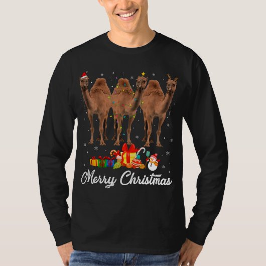 おもしろいクリスマスライトクリスマスパジャマラクメル動物L Tシャツ (正面)