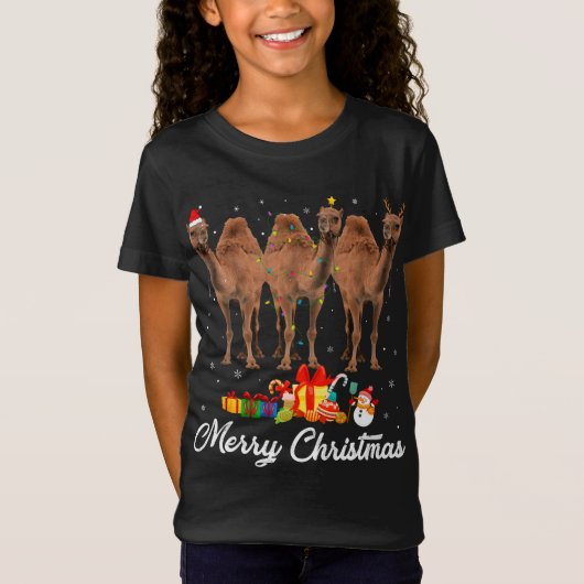 おもしろいクリスマスライトクリスマスパジャマラクメル動物L Tシャツ (正面)