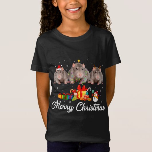 おもしろいクリスマスライトクリスマスパジャマラット動物の値リスト Tシャツ (正面)