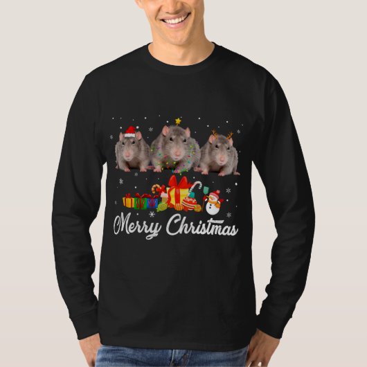 おもしろいクリスマスライトクリスマスパジャマラット動物の値リスト Tシャツ (正面)