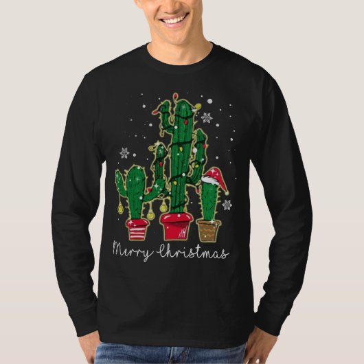 おもしろいクリスマスライトサボテンSanta Hat Cactus Lov Tシャツ (正面)