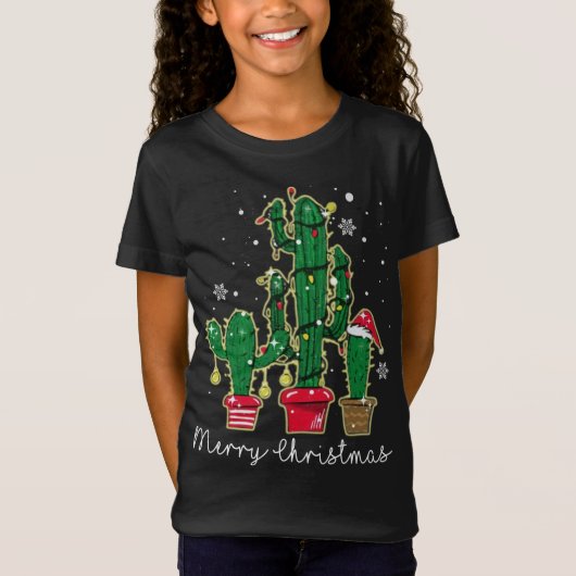 おもしろいクリスマスライトサボテンSanta Hat Cactus Lov Tシャツ (正面)