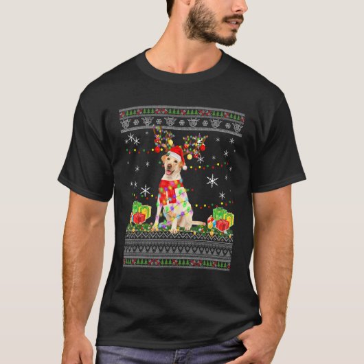 おもしろいクリスマスライトラブラドールドッグおもしろいクリスマスUgl Tシャツ (正面)