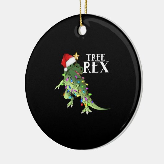 おもしろいクリスマスライトT-SHを有する恐竜の木レックス セラミックオーナメント (左)