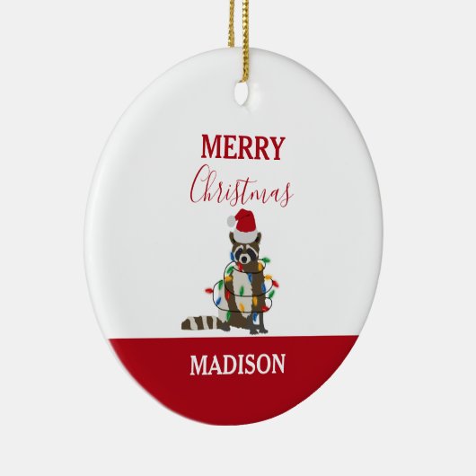 おもしろいクリスマスラクーンサンタハットクリスマスライトクリスマス セラミックオーナメント (右)