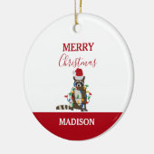 おもしろいクリスマスラクーンサンタハットクリスマスライトクリスマス セラミックオーナメント (左)