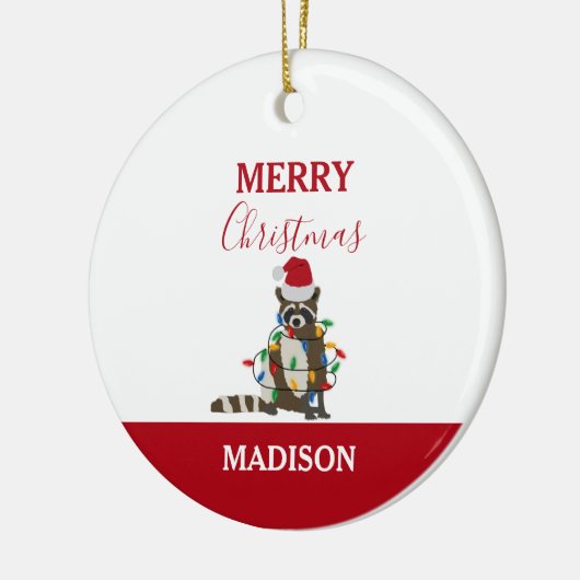 おもしろいクリスマスラクーンサンタハットクリスマスライトクリスマス セラミックオーナメント (左)