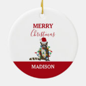 おもしろいクリスマスラクーンサンタハットクリスマスライトクリスマス セラミックオーナメント (裏面)