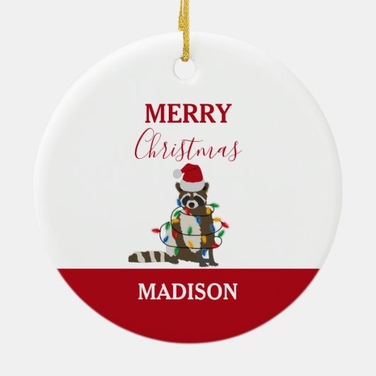 おもしろいクリスマスラクーンサンタハットクリスマスライトクリスマス セラミックオーナメント (裏面)