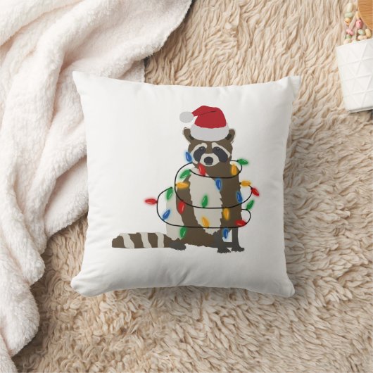 おもしろいクリスマスラクーンサンタハットクリスマス灯 クッション (ブランケット)