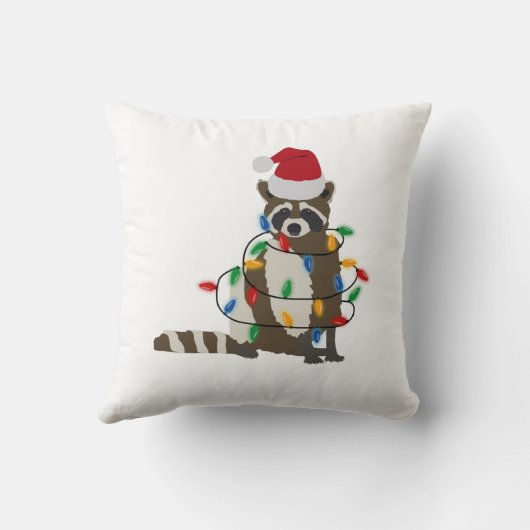 おもしろいクリスマスラクーンサンタハットクリスマス灯 クッション (裏面)