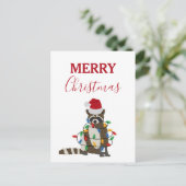 おもしろいクリスマスラクーンサンタハットクリスマス灯 シーズンポストカード (スタンド正面)