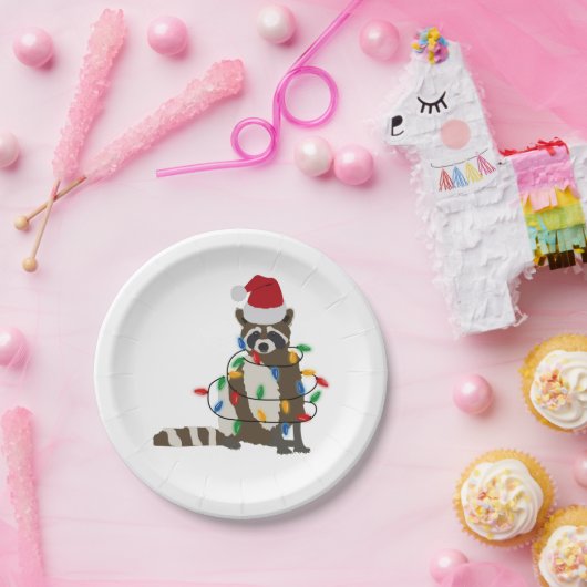 おもしろいクリスマスラクーンサンタハットクリスマス灯 ペーパープレート (パーティー)