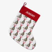 おもしろいクリスマスラクーンサンタハットクリスマス灯 ラージクリスマスストッキング (正面 (吊り時))