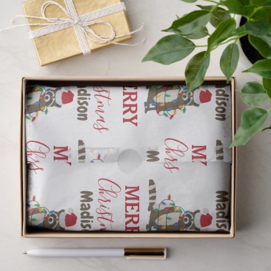 おもしろいクリスマスラクーンサンタハットクリスマス灯 薄葉紙 (ギフト)