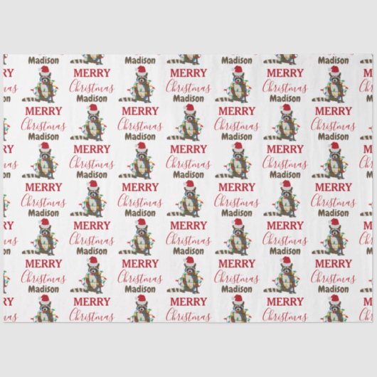 おもしろいクリスマスラクーンサンタハットクリスマス灯 薄葉紙 (正面)