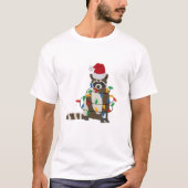 おもしろいクリスマスラクーンサンタハットクリスマス灯 Tシャツ (正面)