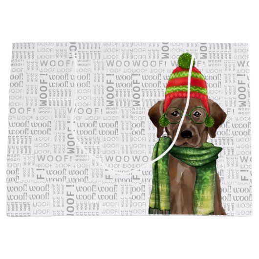 おもしろいクリスマスラブラドール犬 ラージペーパーバッグ (正面)
