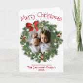 おもしろいクリスマスリースフォトフレーム家族ニュースレター シーズンカード (正面)