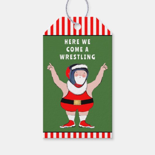 おもしろいクリスマスレスラーホリデーレスリング ギフトタグ (正面)