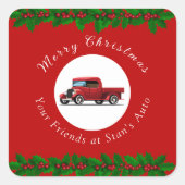 おもしろいクリスマスレッドトラック整備士自動修理 スクエアシール (正面)