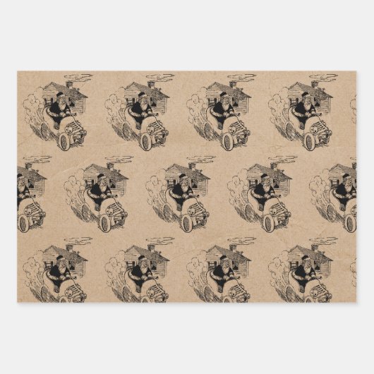 おもしろいクリスマスレトロヴィンテージサンタクラフトパターン ラッピングペーパーシート (正面3)