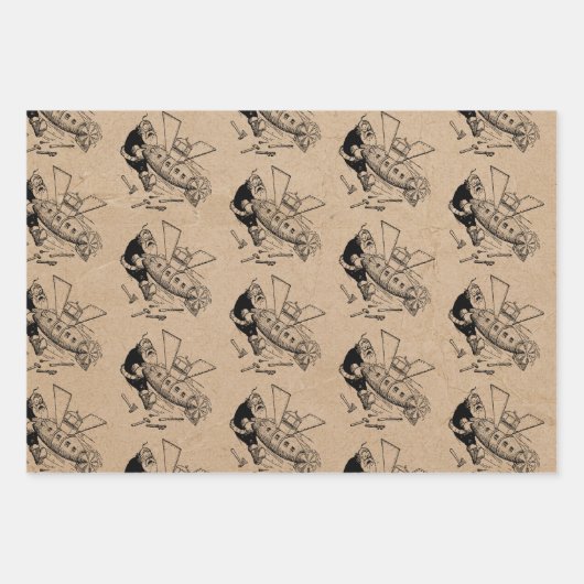 おもしろいクリスマスレトロヴィンテージサンタクラフトパターン ラッピングペーパーシート (正面2)