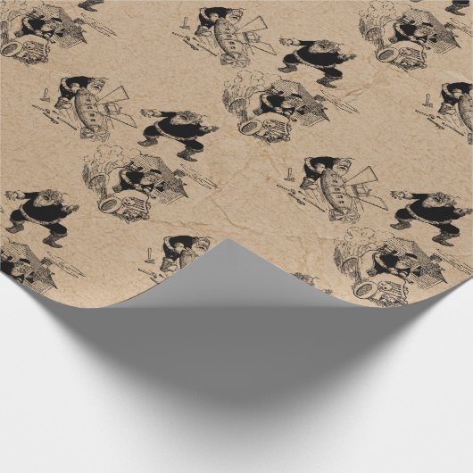 おもしろいクリスマスレトロヴィンテージサンタクラフトパターン ラッピングペーパー (角)